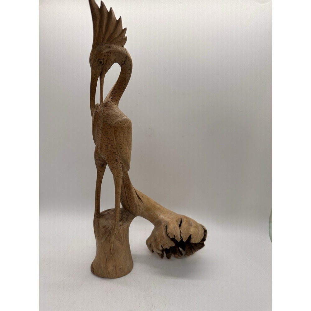Vintage Hand Carved Wood Root Heron Sculpture 13" Bird Statue